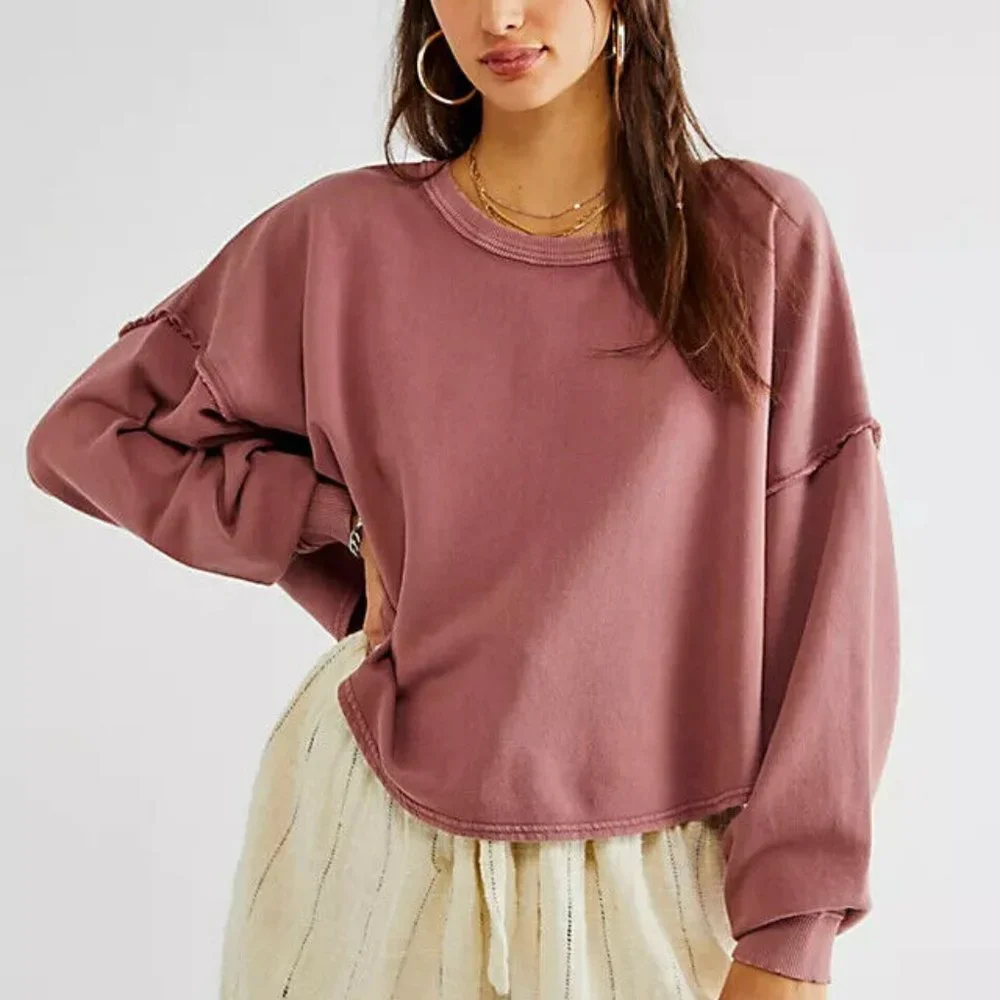 Free People Bae Pullover Dropped Shoulder Oversized Top